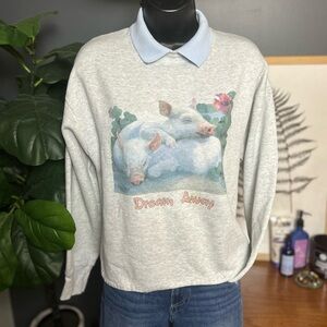 Vintage Pig Dream Away Collared Sweatshirt